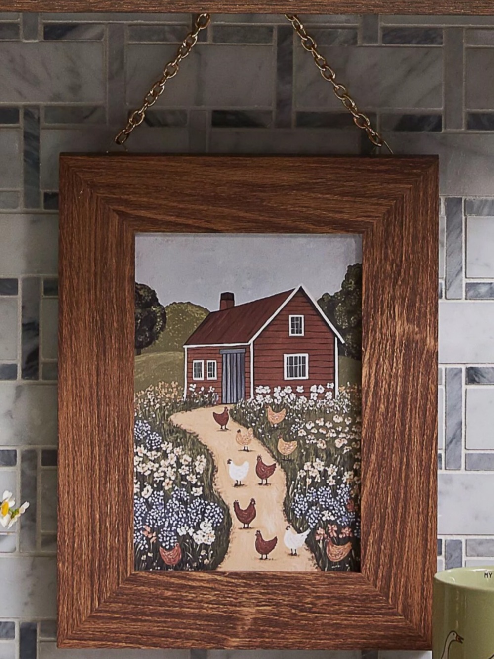 Farmhouse Chicken Wall Art Framed Print Rustic Kitchen Decor 11.25”